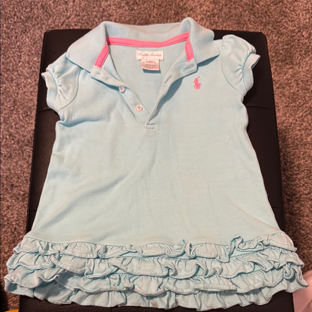Ralph Lauren Blue and Pink Casual Dress with Ruffled Hem